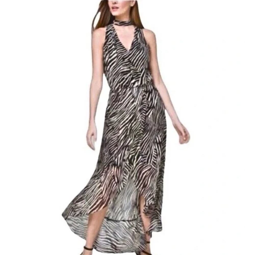 White House Black Market B & W Zebra Print High Low Dress Size 10